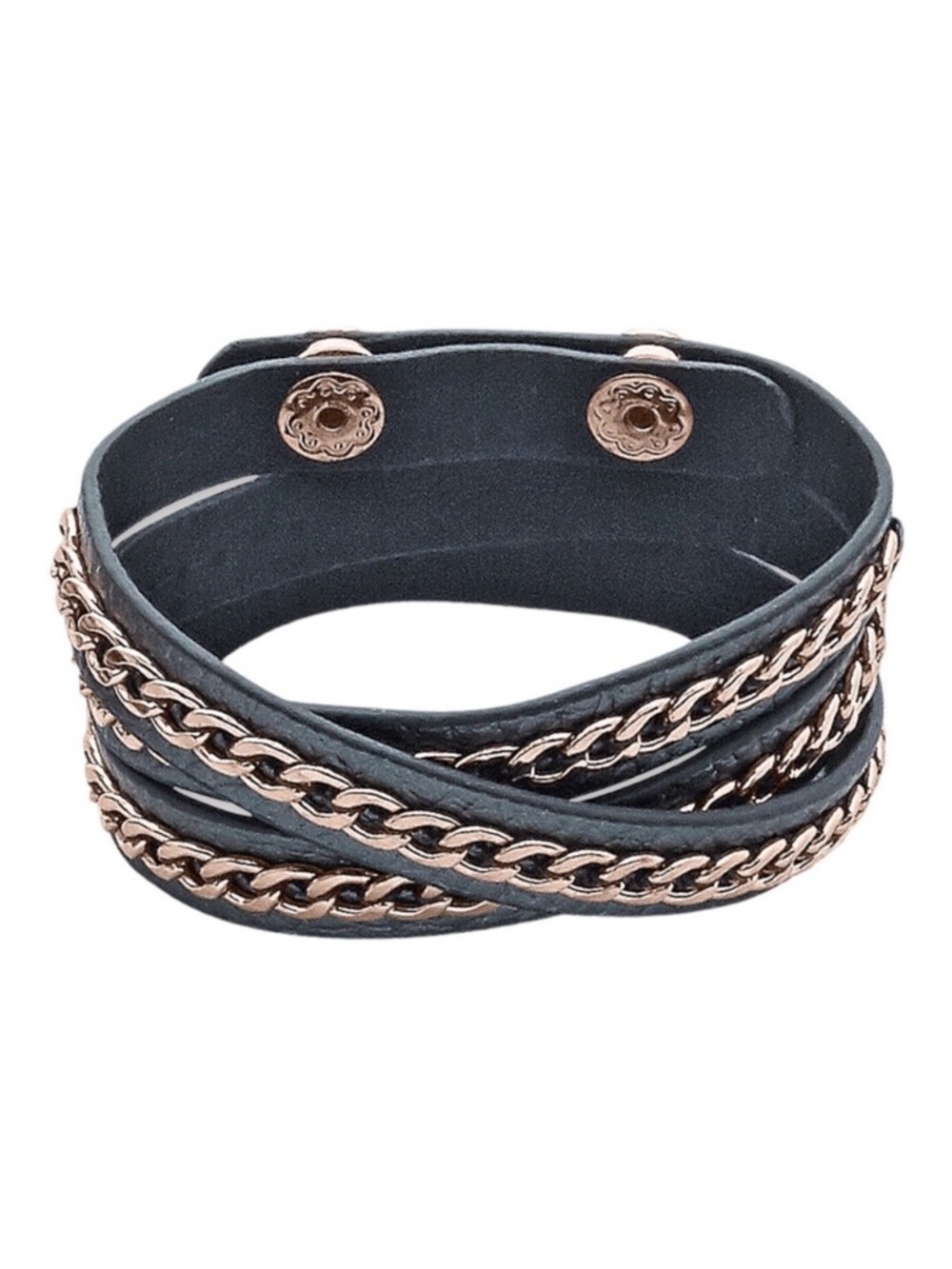 Premier Designs On the Edge Gray Leather, Rose Gold Tone Details Wrap Bracelet
